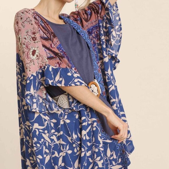 Umgee Boho Mixed Print Kimono Cardigan Paisley & Floral Flowy Light Layer S M L - Picture 4 of 6